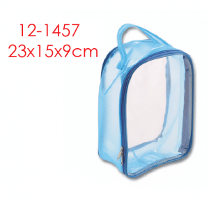 Neceser de pvc transparente y fuelle azul