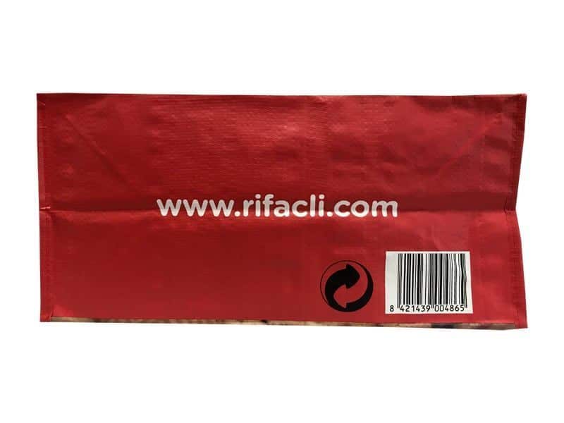 Bolsa de rafia asa doble detalle estampación en la base