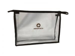Neceser transparente con ribetes marrones